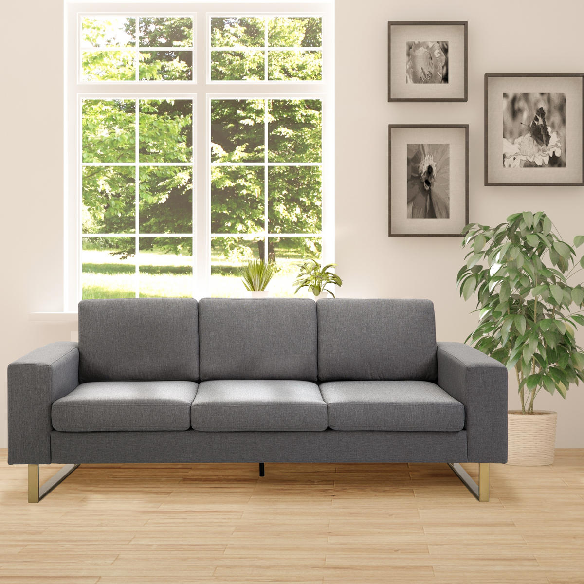 SOFA 3-Sitzer Couch Stoffsofa Sessel Sitzmöbel Polstersofa Loungesofa Armlehne - Dunkelgrau, Holz (82/78/200cm) - HOMCOM