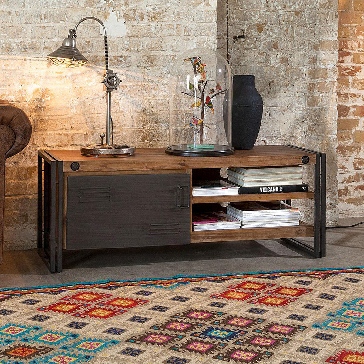 TV-LOWBOARD mit 2 fächer rechts - Akazie massiv / Metall - Akaziefarben, Holz (130/50/45cm) - home24