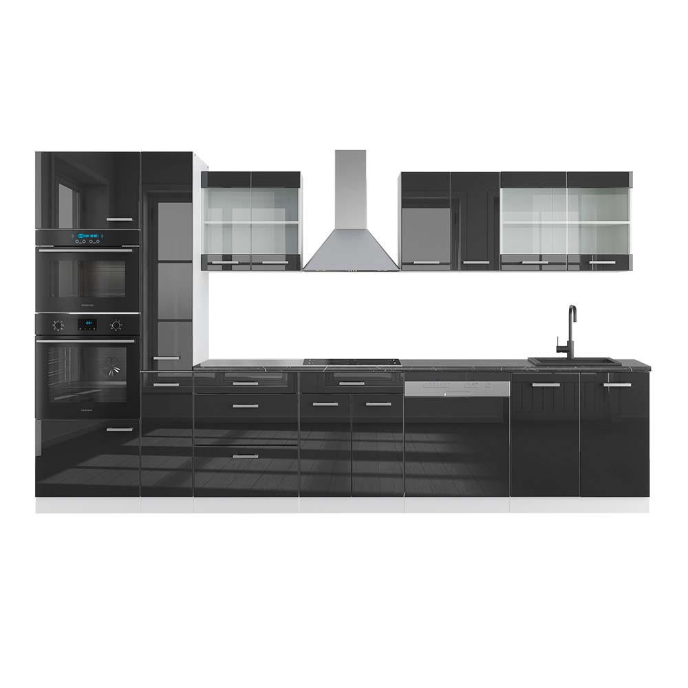 KÜCHENZEILE R-Line Anthrazit Hochglanz/Weiß 350 cm mit Hochschrank AP Anthrazit - Anthrazit/Weiß, Holzwerkstoff (350/81.6/60cm) - Vicco