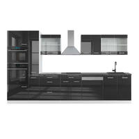 KÜCHENZEILE R-Line Anthrazit Hochglanz/Weiß 350 cm mit Hochschrank AP Anthrazit - Anthrazit/Weiß, Holzwerkstoff (350/81.6/60cm) - Vicco