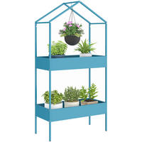 BLUMENTREPPE DE-12302 2-stufig, Hausform mit Haken Blaugrün - Blau, Metall (35/150/75cm) - ComfortXL