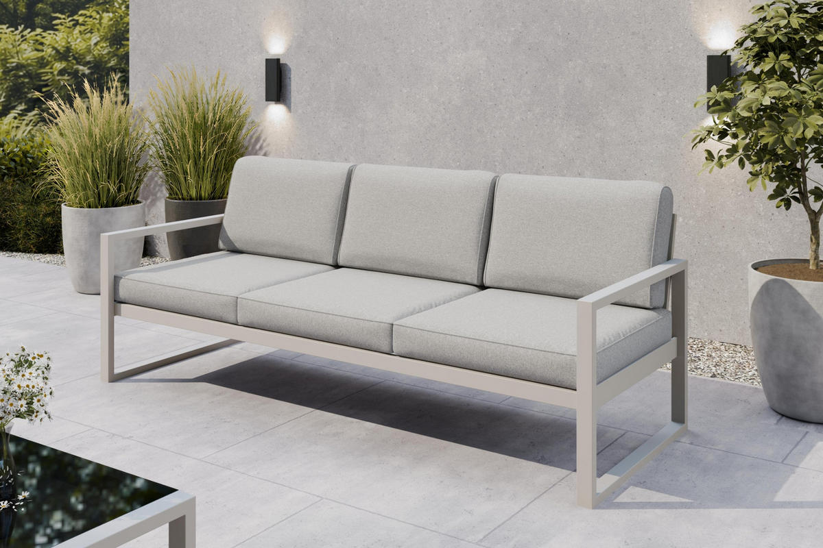 GARTENSET Madera für 6 Personen Balkonmöbel Aluminium Terassenmöbel Sitzbank, 4-tlg. Tisch kaschmir, hellgrau - Kaschmir/Hellgrau, Kunststoff/Metall - Margaret Hadas24