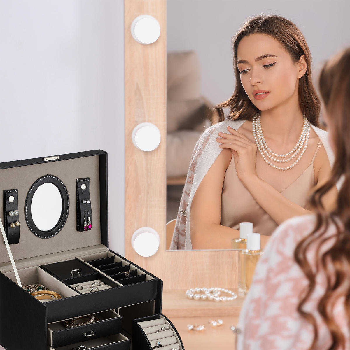 SCHMUCKKASTEN - Schwarz, Glas/Kunststoff (24/18.5/19cm) - Relaxdays