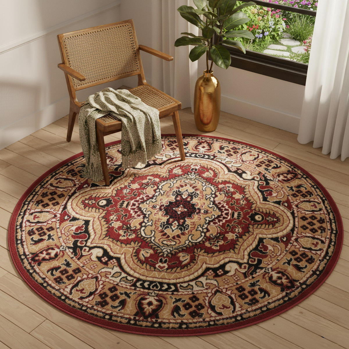 TEPPICH ATLAS rund rot medaillon 200/200 cm - Rot, Textil (200/200cm) - Tapiso
