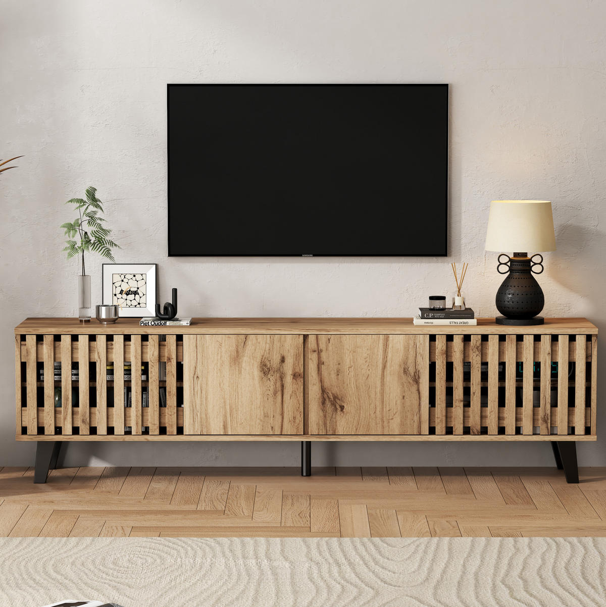 TV-SCHRANK mit 8 Ablagefächern 180 x 40 x 55 cm Holzoptik - Braun, Holzwerkstoff (40/55/180cm) - Beauniv