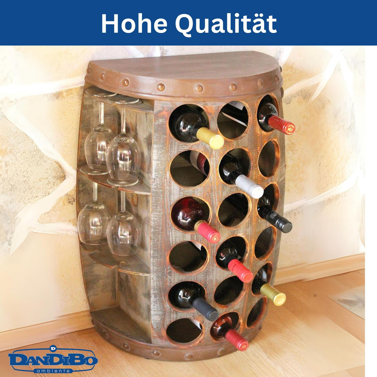 WEINREGAL Fassform 18 Flaschen Holz - Braun, Holz (52/72/52cm) - DanDiBo