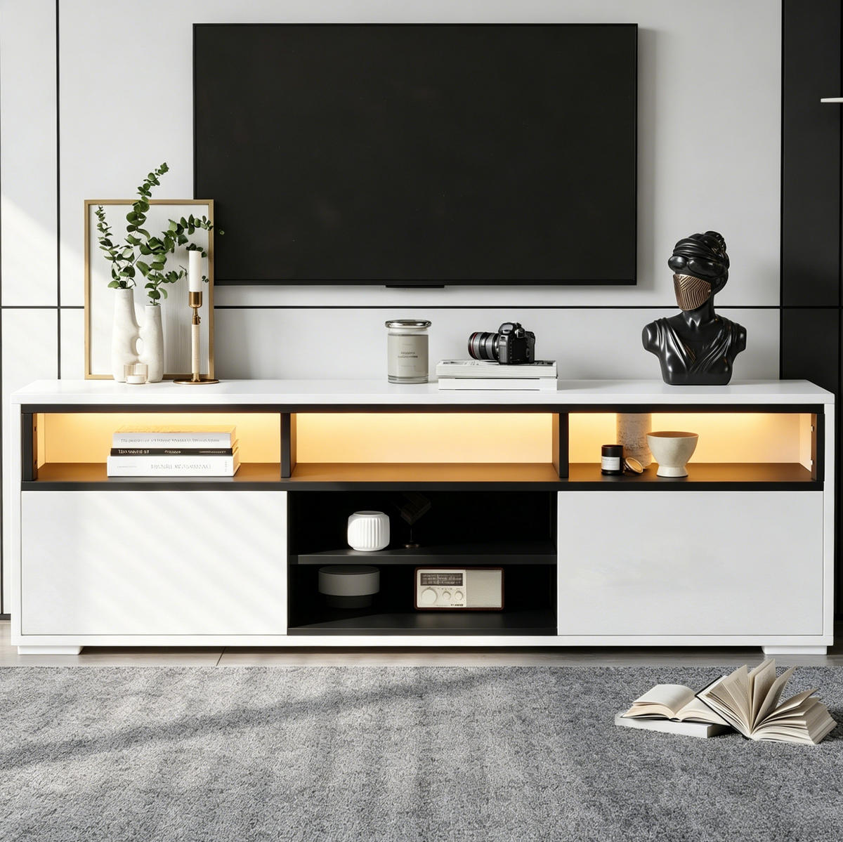 TV-ELEMENT mit LED 150 x 35 x 50 cm Hochglanz Weiß - Weiß, Holzwerkstoff (35/50/150cm) - Beauniv