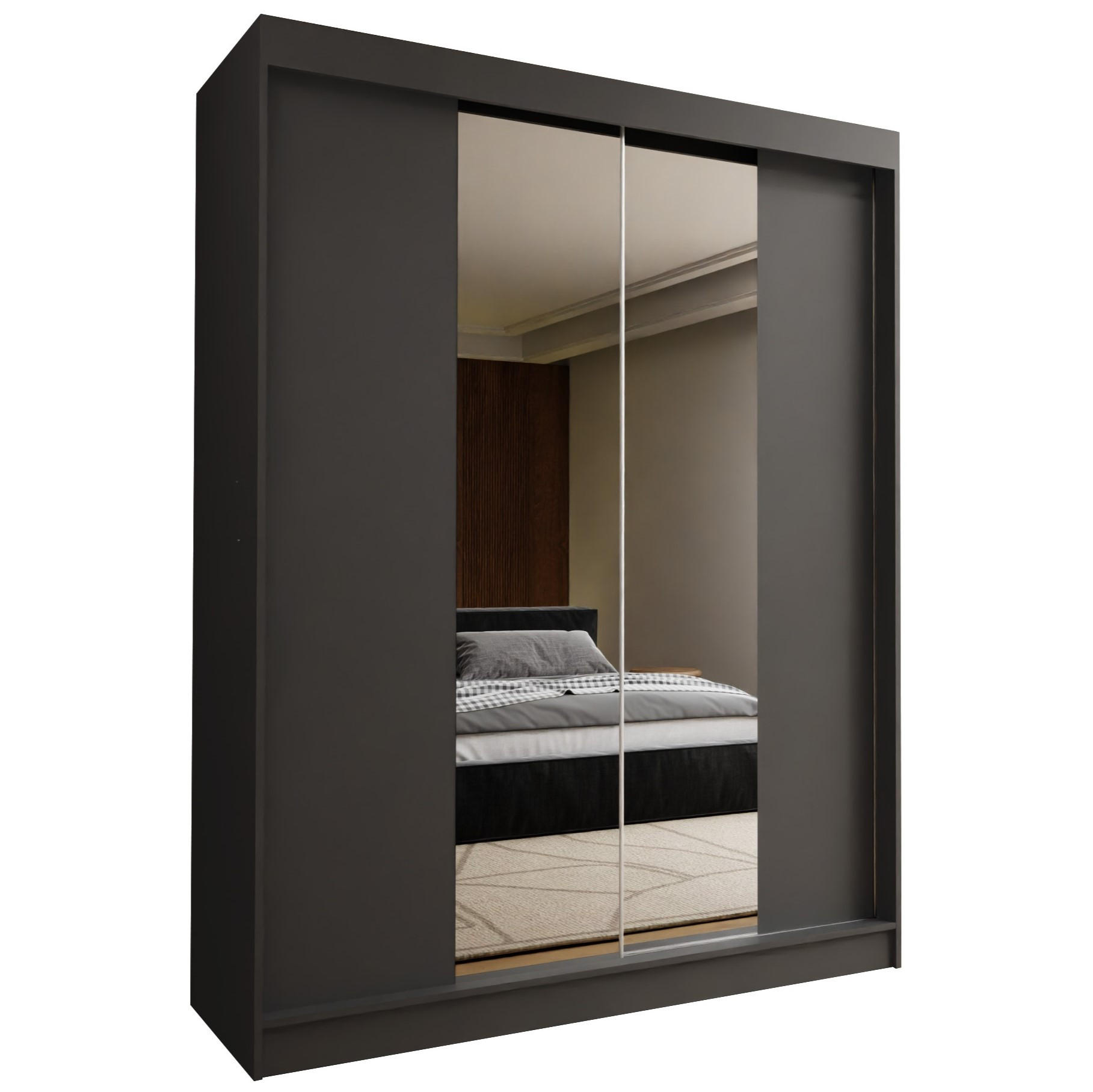 SCHWEBETÜRENSCHRANK LUCENZA 150/216/61 cm 2-türig mit Spiegel Grau - Grau, Holzwerkstoff (150/216/61cm) - MASSENO