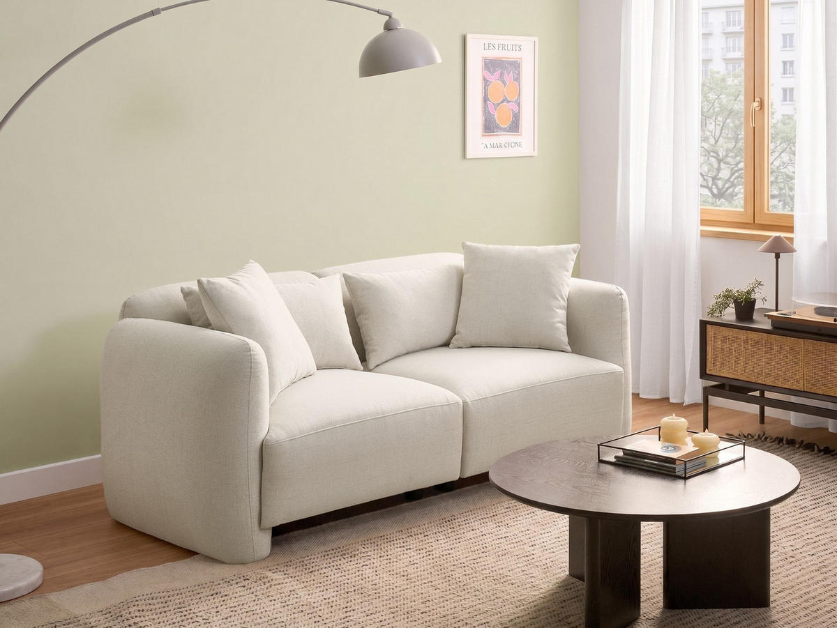 POHOVKA 3-místná Látka Krémově bílá Ekenes - krémová, textil (182/72/90cm) - Beliani