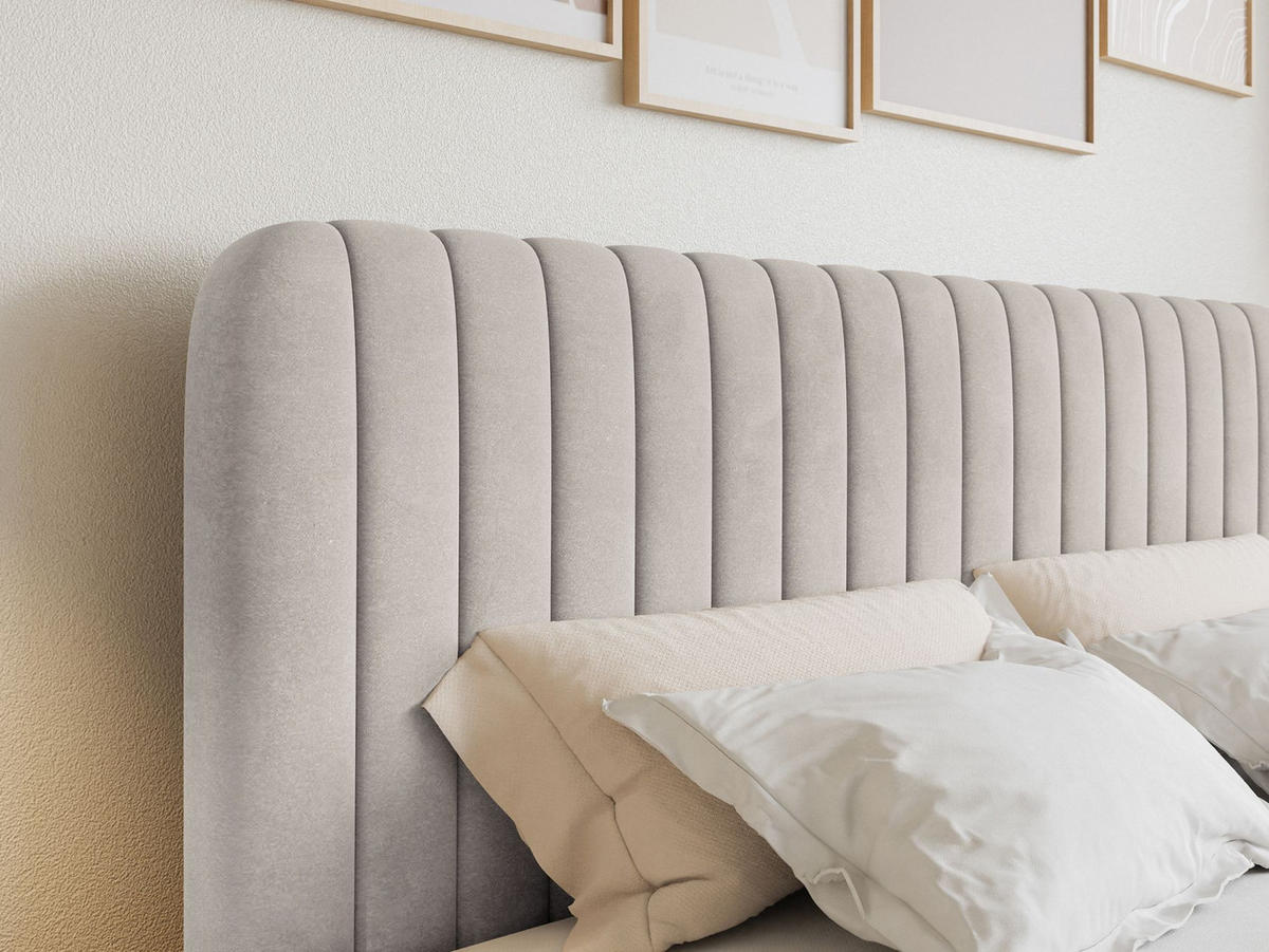 BOXBETT Saliano mit Topper und Samtbezug Beige, 140x200 cm - Beige, Kunststoff/Textil (140/200cm) - Selsey