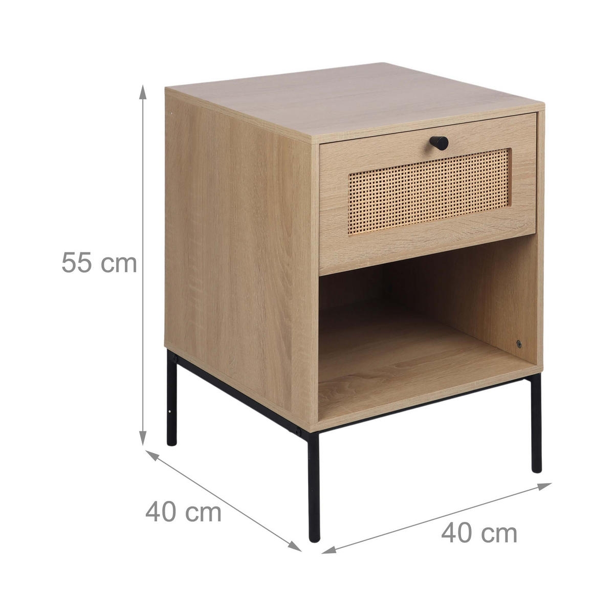 KOMODA přírodní černá ratanový vzhled zásuvka - světle hnědá, kov/kompozitní dřevo (40/55/40cm) - Relaxdays