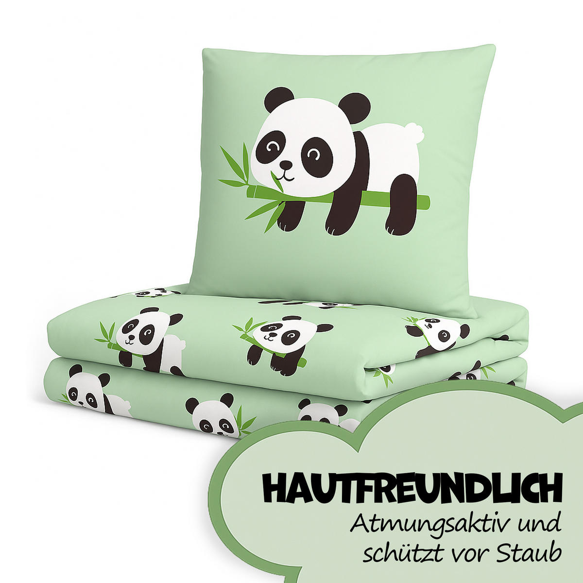BETTWÄSCHE 2 tlg. mit Motiv 135x200 cm Panda - Mintgrün, Textil (135/200cm) - Bestlivings