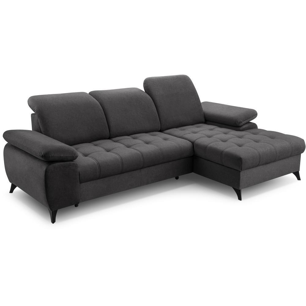 ECKSCHLAFSOFA Bello graphit rechts - Schwarz/Graphitfarben, Textil (265/156cm) - Beautysofa
