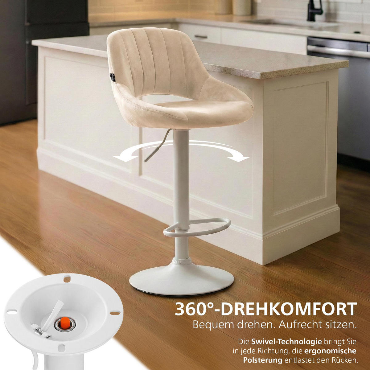 BARHOCKER Samt Creme - Creme/Weiß, Textil/Metall (47/85/48cm) - CLP