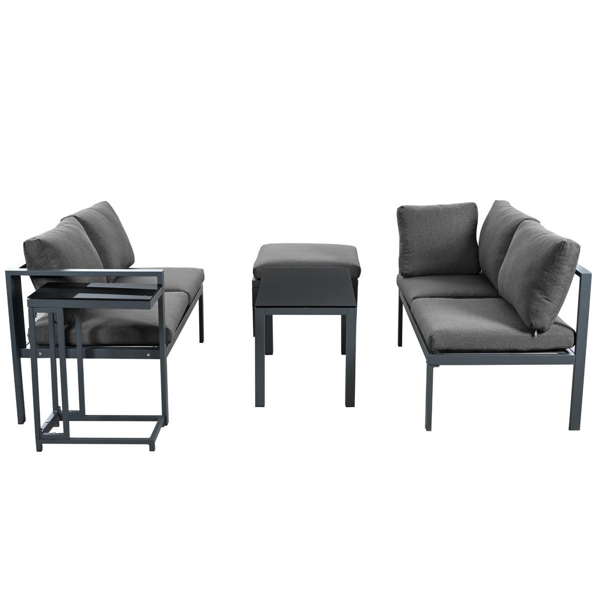 GARTENLOUNGE-SET 115/60/62 cm mit 2 Zweisitzern, Sessel, Tisch und Beistelltisch aus verzinktem Eisen, Grau - Grau, Metall - Redom
