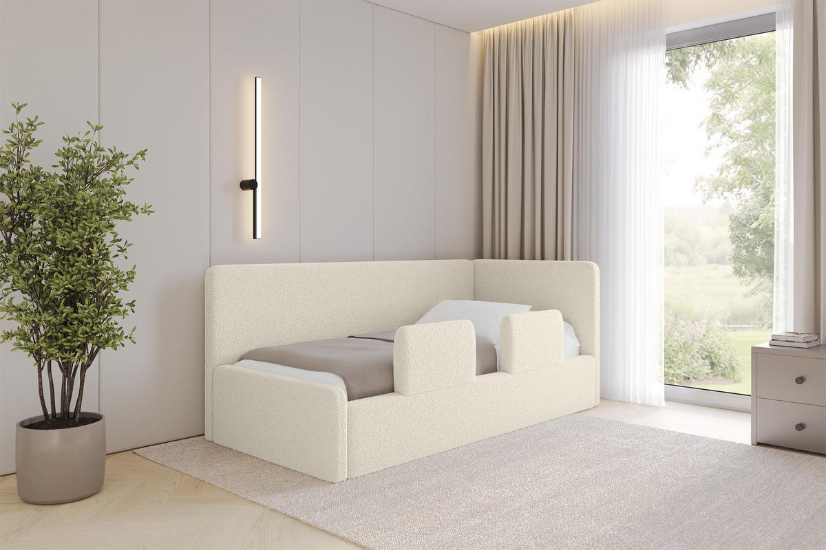 EINZELLBETT Jugendbett mit Bettkasten, Links - NORY 80x200 Beige - Champagner, Holzwerkstoff/Textil (80/200cm) - ALTDECOR