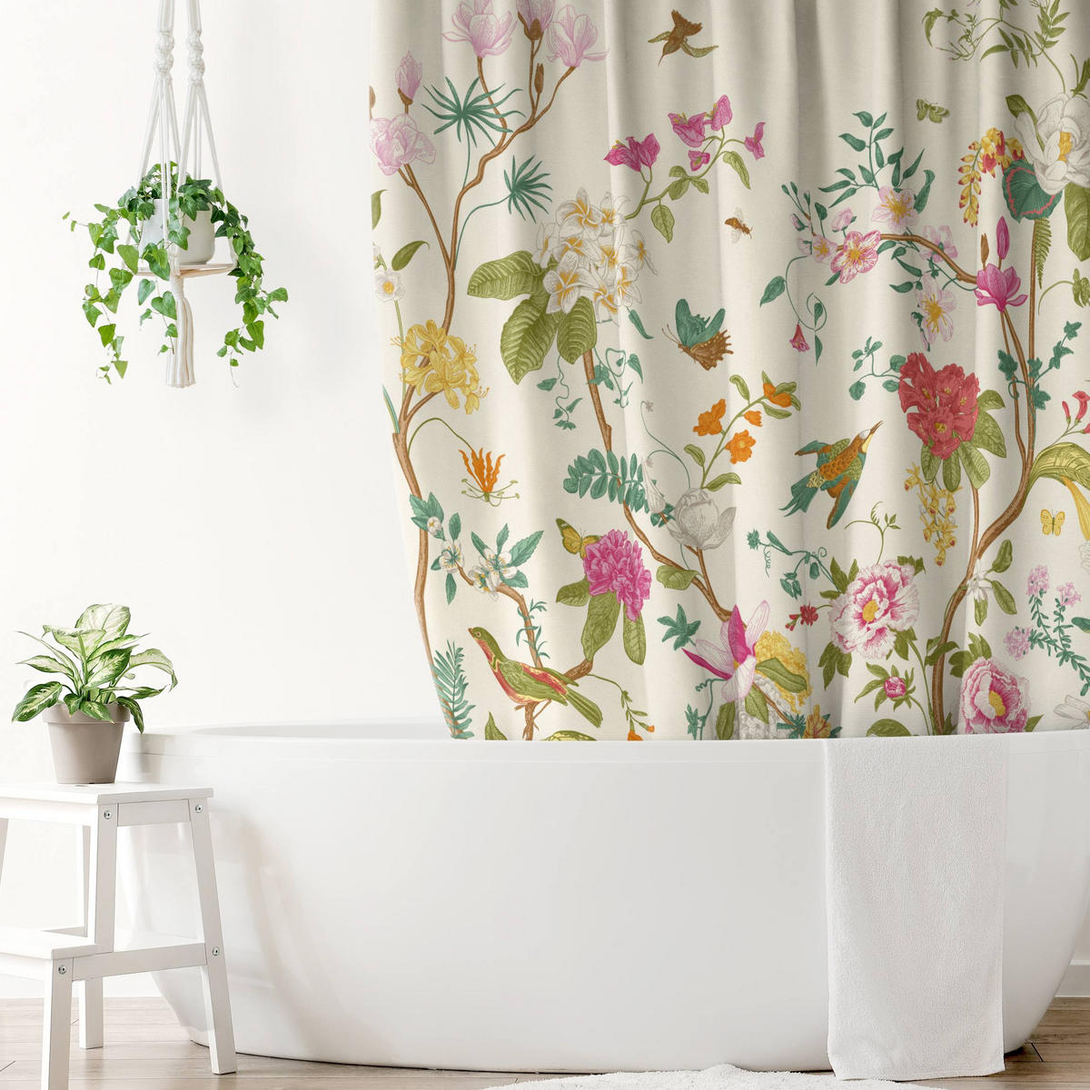DUSCHVORHANG Illustrierte Blumen Chinoiserie auf Gelb 180/180 cm - Multicolor, Textil (180/180cm) - Bilderwelten