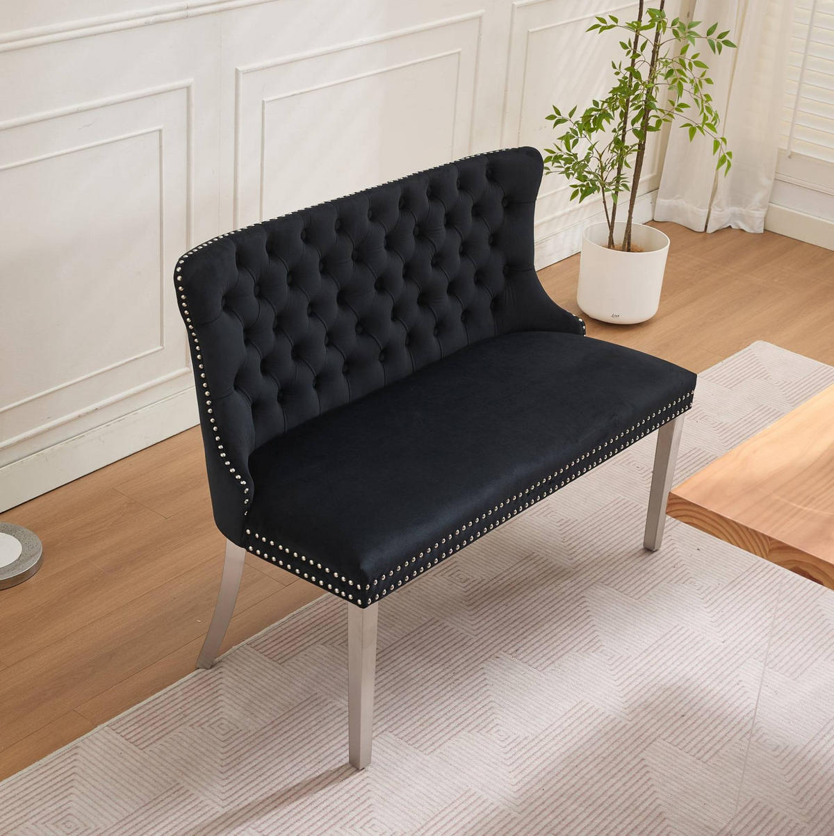 SITZBANK Zweisitzer für Esszimmer Samt Schwarz Edelstahlbeine - Schwarz, Metall (116/89.5/58.1cm) - Meubliv