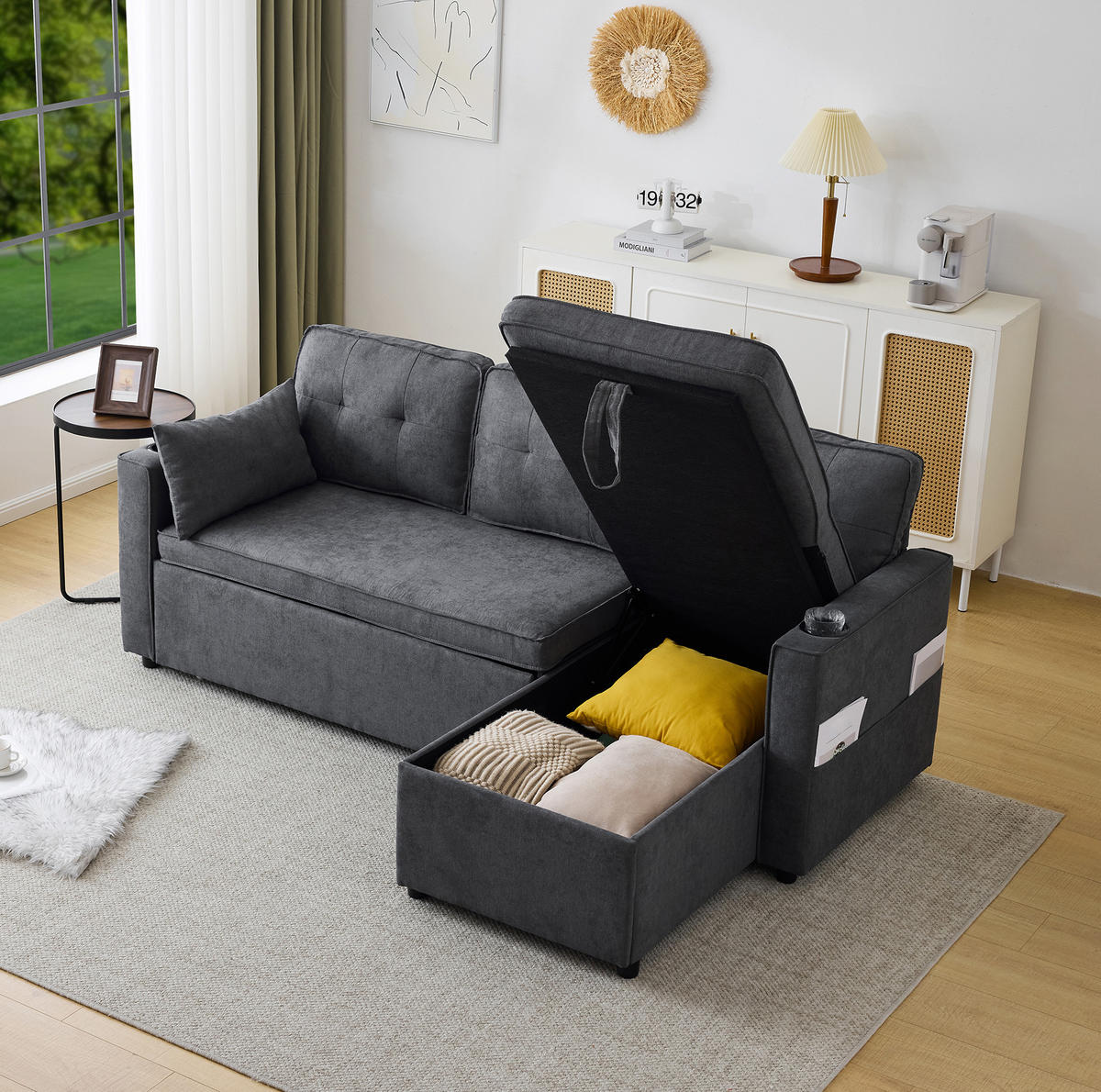 SCHLAFSOFA 211/130 cm in Grau – mit Stauraum und austauschbarer Chaiselongue - Grau, Textil (130/86/211cm) - BEAOK