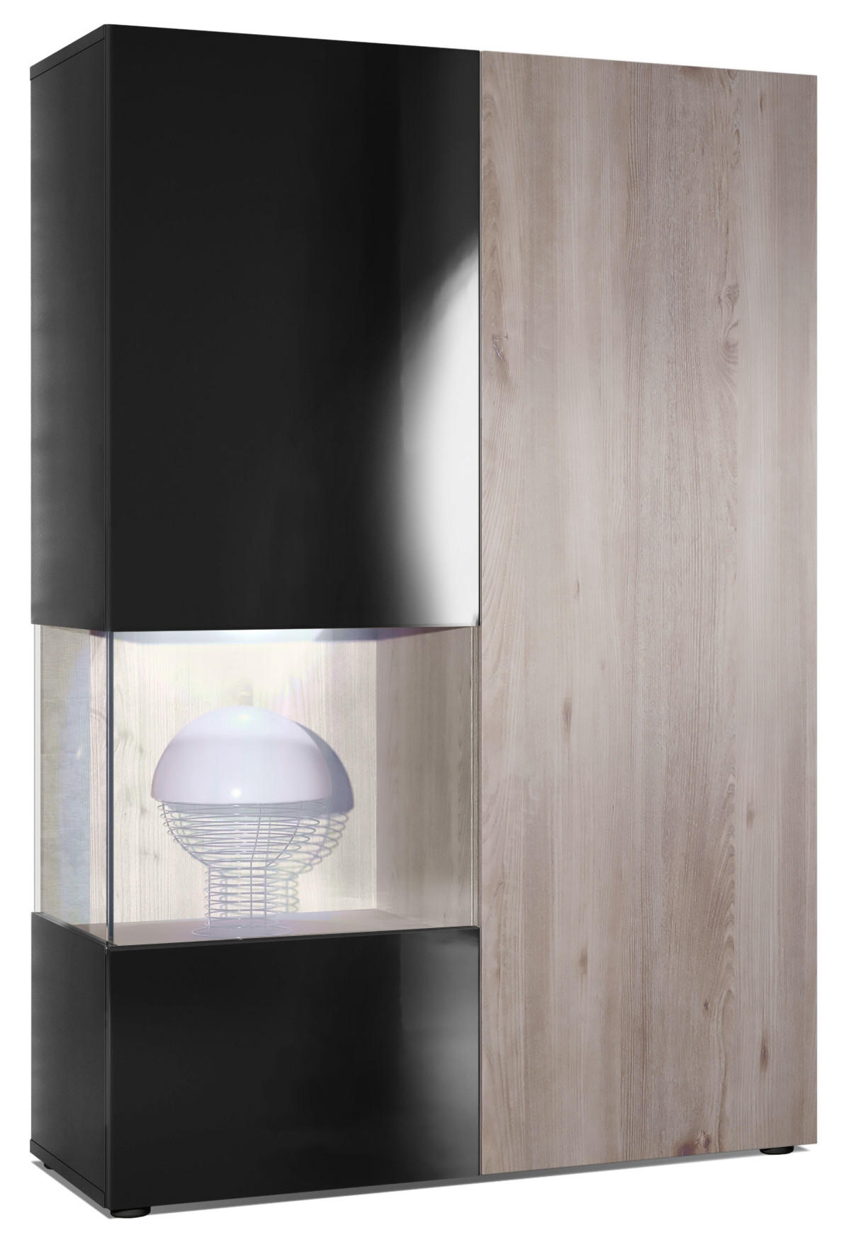 VITRINE Morena Tür und Einsatz in Eiche Nordic - Silbereichenfarben, Holzwerkstoff (91.5/136.5/37cm) - Vladon