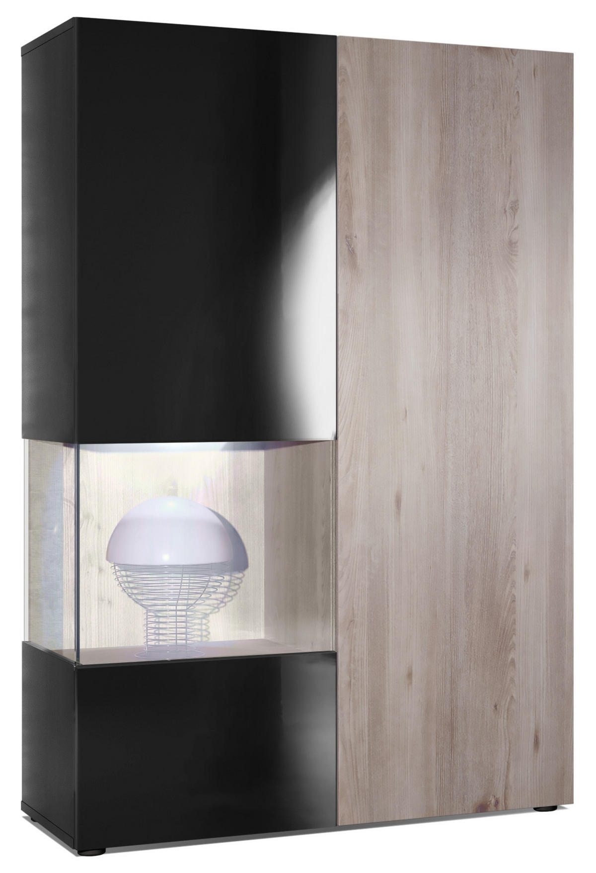 VITRINE Morena Tür und Einsatz in Eiche Nordic - Silbereichenfarben, Holzwerkstoff (91.5/136.5/37cm) - Vladon