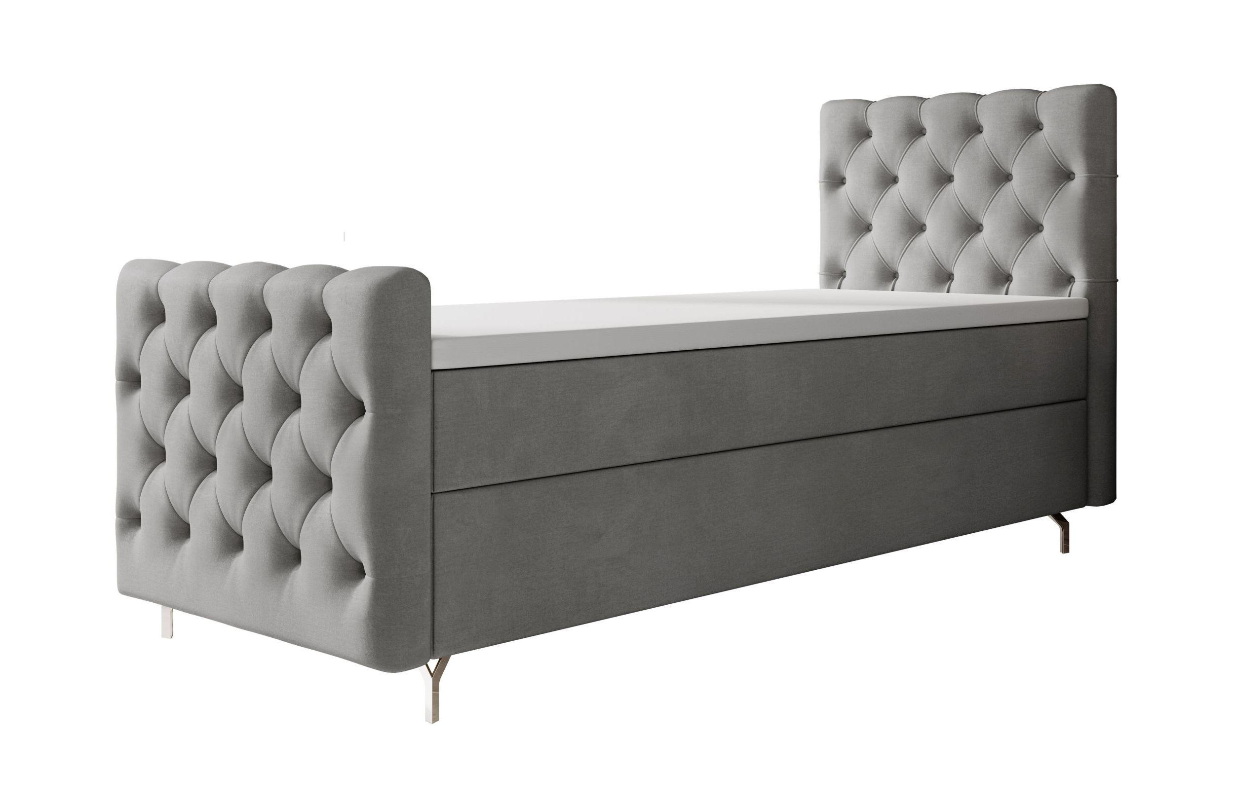 BOXBETT CHESTER PLUS mit Matratze H3, Bonell und Topper 80x200 Monolith 84 Links - Hellgrau, Textil (80/200cm) - Bedante