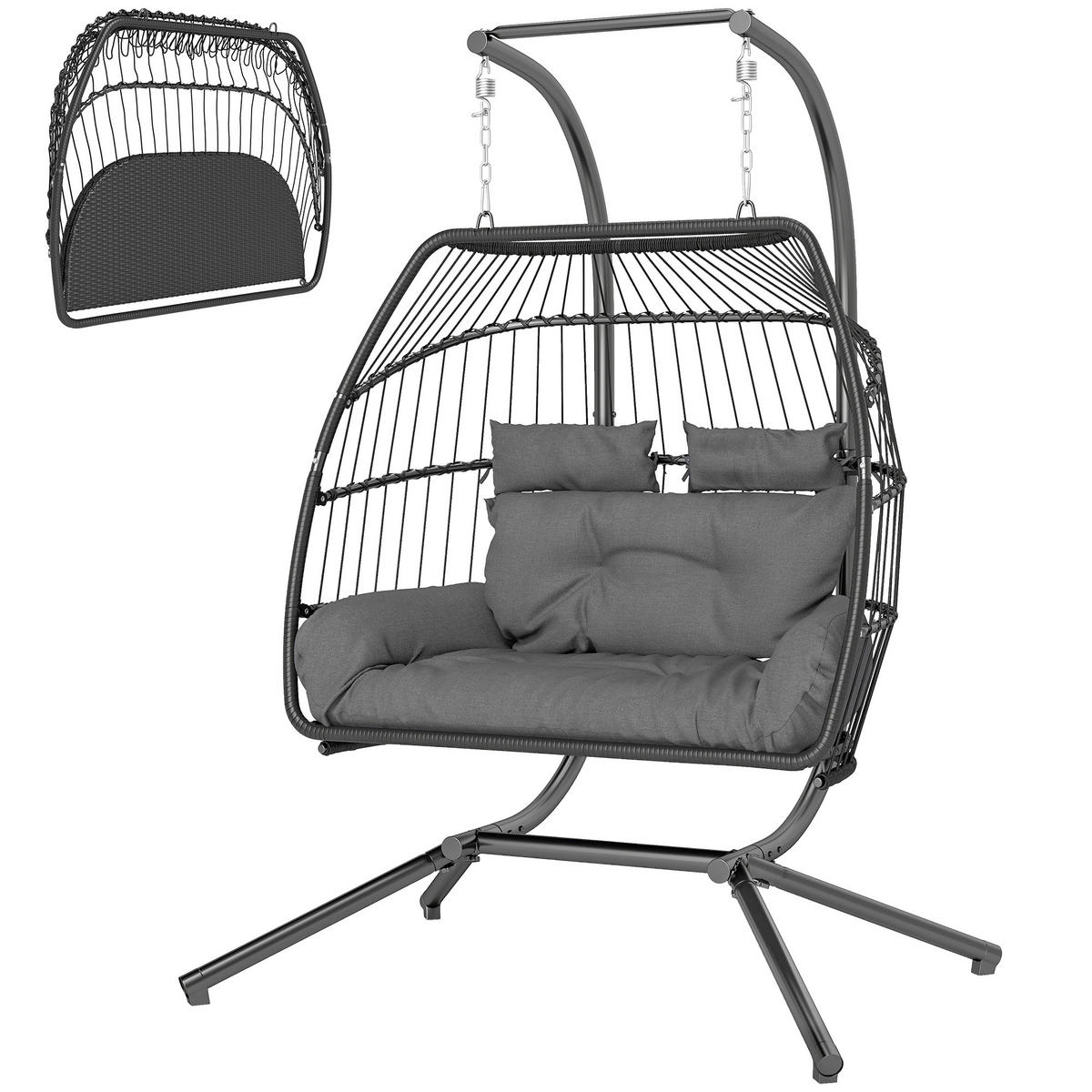 RATTAN-STUHL Dunkelgrau 170.0/100.0/185.0cm - Dunkelgrau, Metall (100/185/170cm)