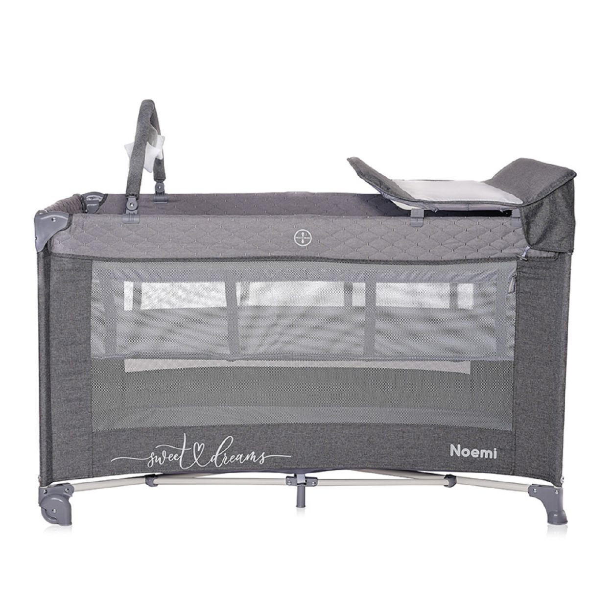 REISEBETT Noemi 2 Ebenen dunkelgrau Wickelauflage, Spielbogen, Tragetasche, Räder - Grau, Kunststoff (69/127cm) - Lorelli