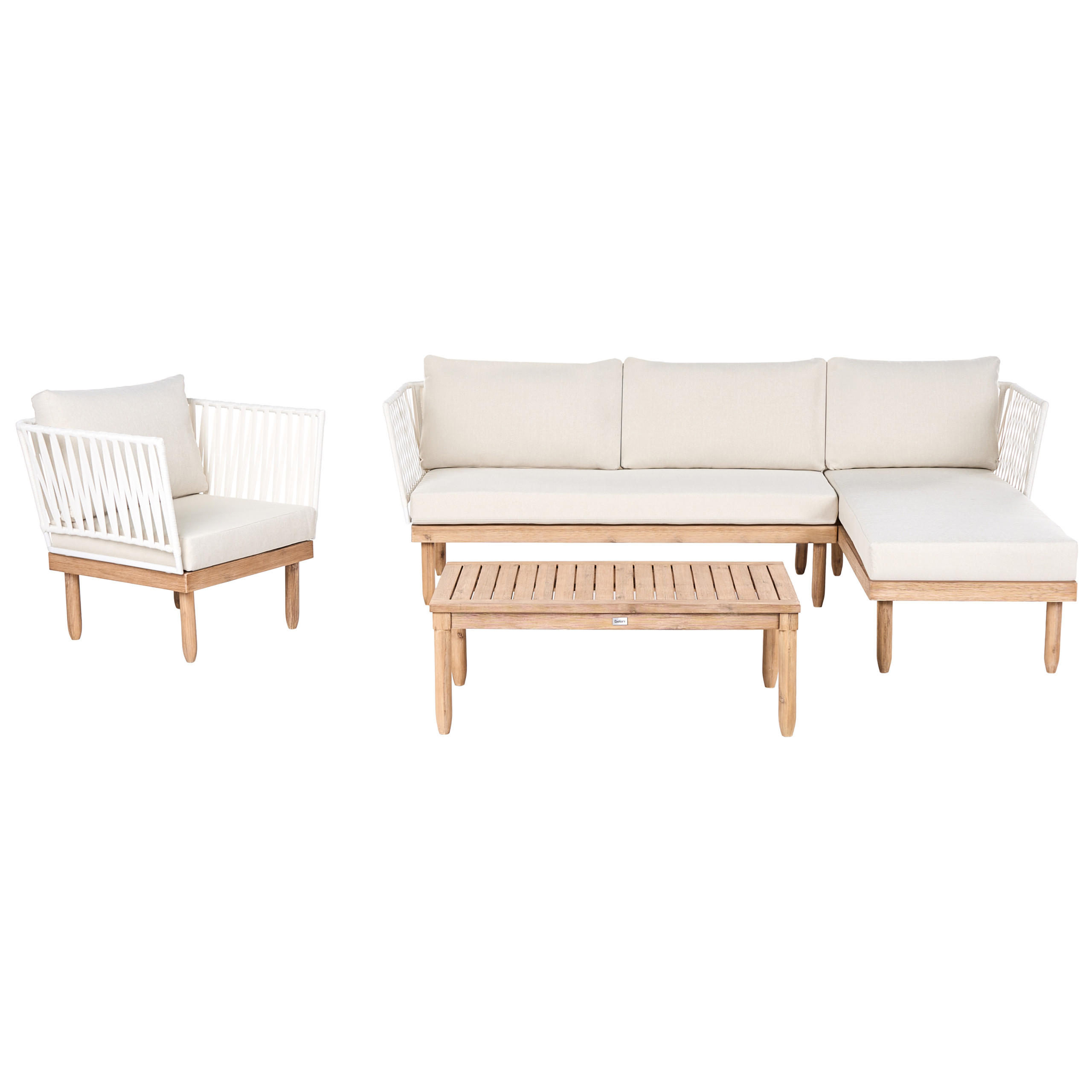 LOUNGE-SET mit Tisch 4-Sitzer Akazienholz linksseitig Weiß Cremona - Creme/Braun, Holz - Beliani