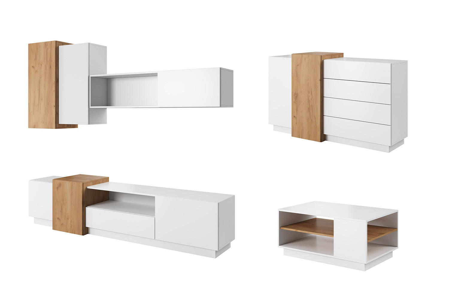 Feldmann-Wohnen Wohnzimmer-Set Weiß 380x93x45 cm