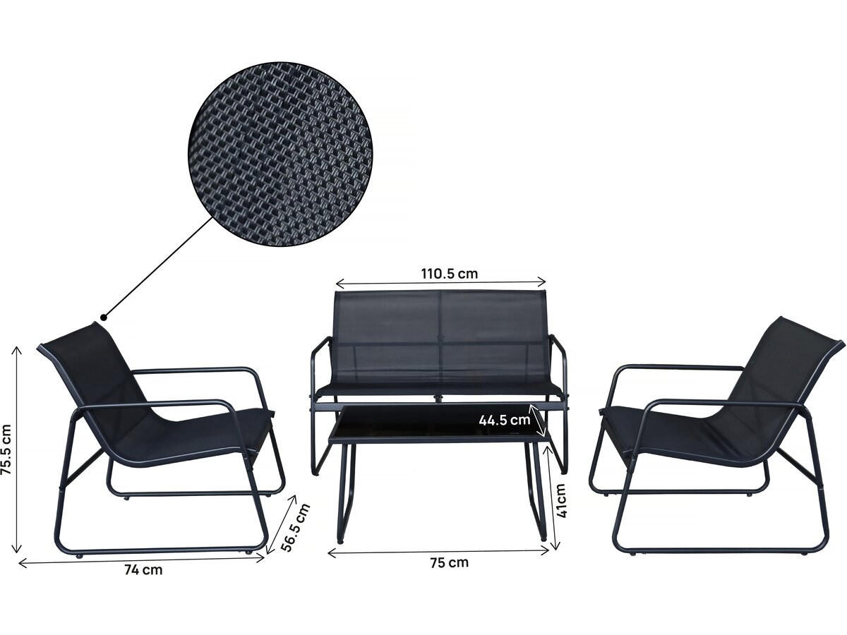 LOUNGEGARNITUR Fortaleza 4-Sitzer Schwarz - Schwarz, Glas/Metall - Habitat Garten