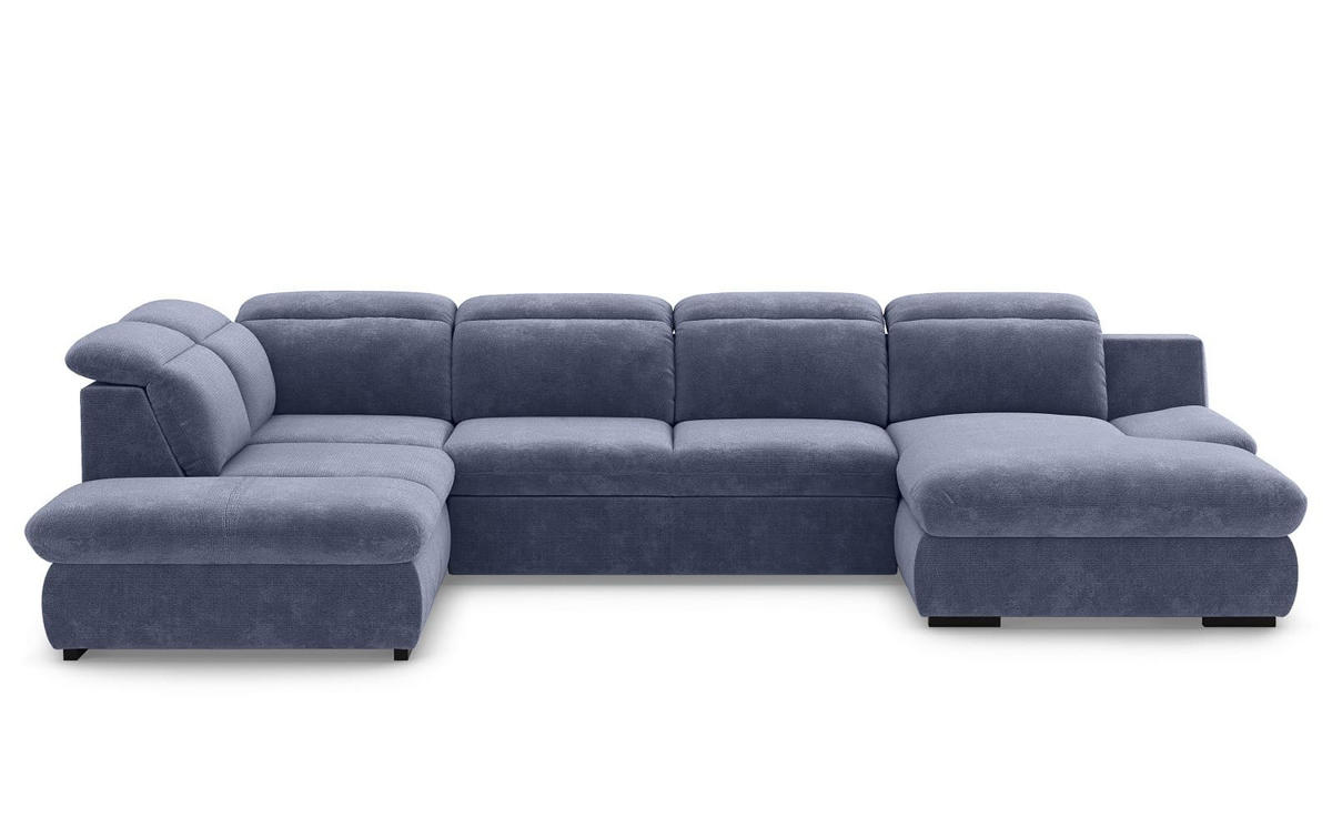 WOHNLANDSCHAFT mit Schlaffunktion und Bettkasten, verstellbare Kopflehnen - Blau/Schwarz, Kunststoff/Textil (341/80/218cm) - Cotta