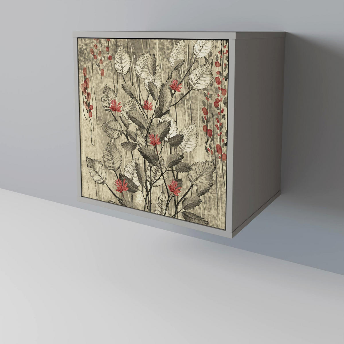 SIDEBOARD HERBAL GRACE, Grau, 57,5x42x70,5 cm, Schwarze Metall-Sternfüße - Multicolor/Schwarz, Holzwerkstoff/Metall (57.5/70.5/42cm) - SpaceRebels
