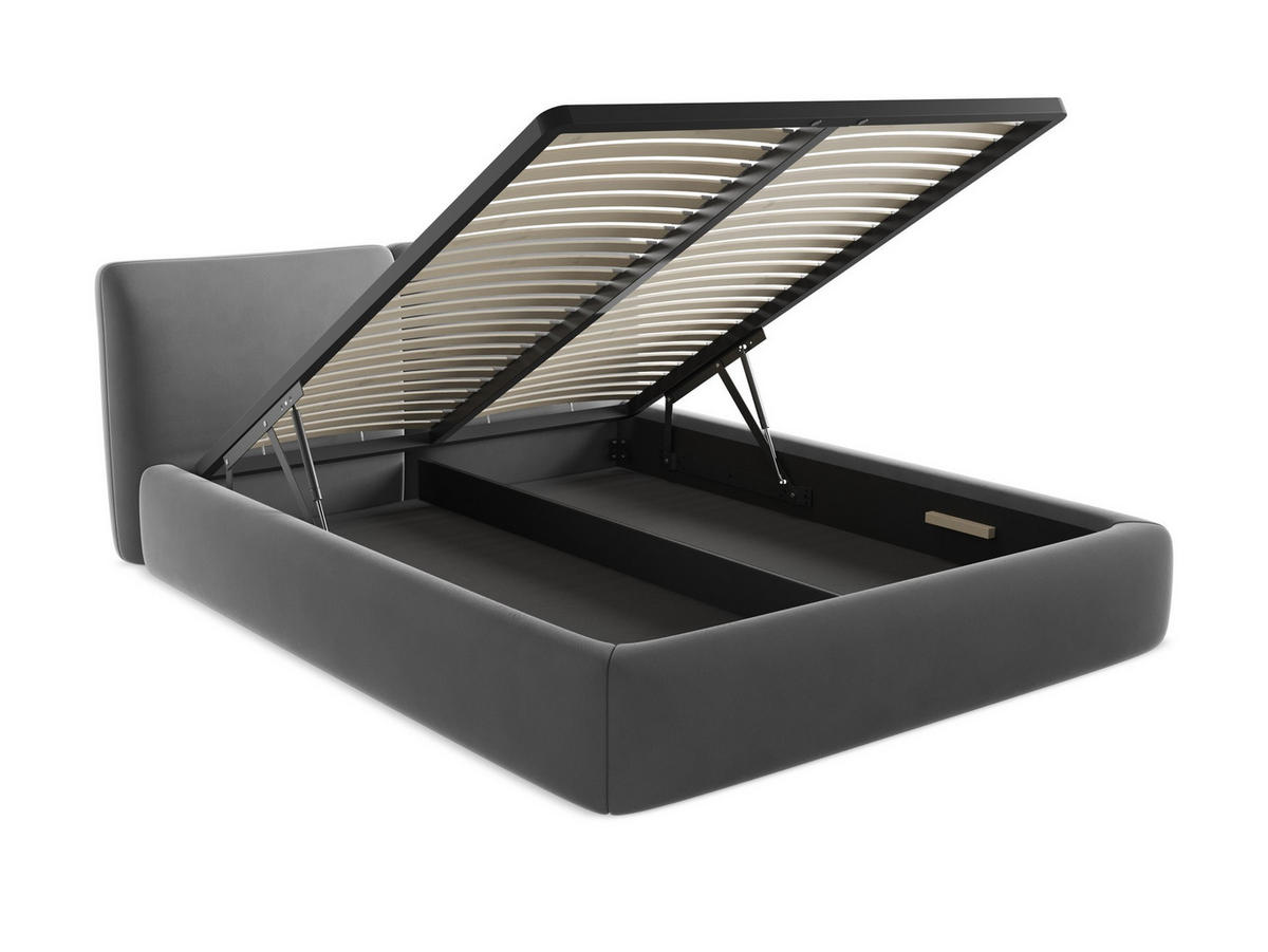 POLSTERBETT mit Bettkasten und Lattenrost 180x228 Grau - Schwarz/Grau, Kunststoff/Textil (160/200cm) - Makamii