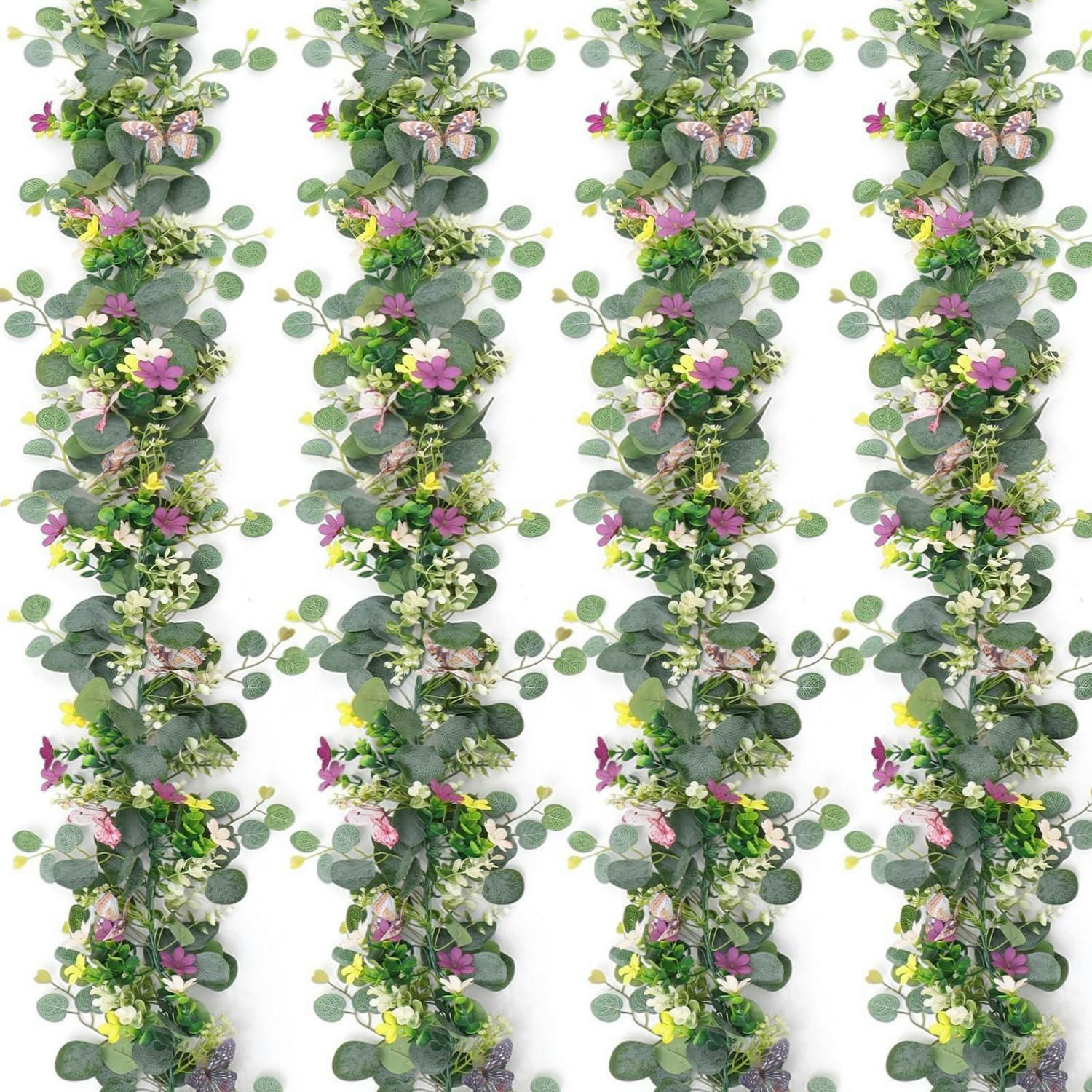 KÜNSTLICHE Blumengirlande 4-teiliges Set Eukalyptus mit Schmetterlingen - Multicolor, Kunststoff (5cm)