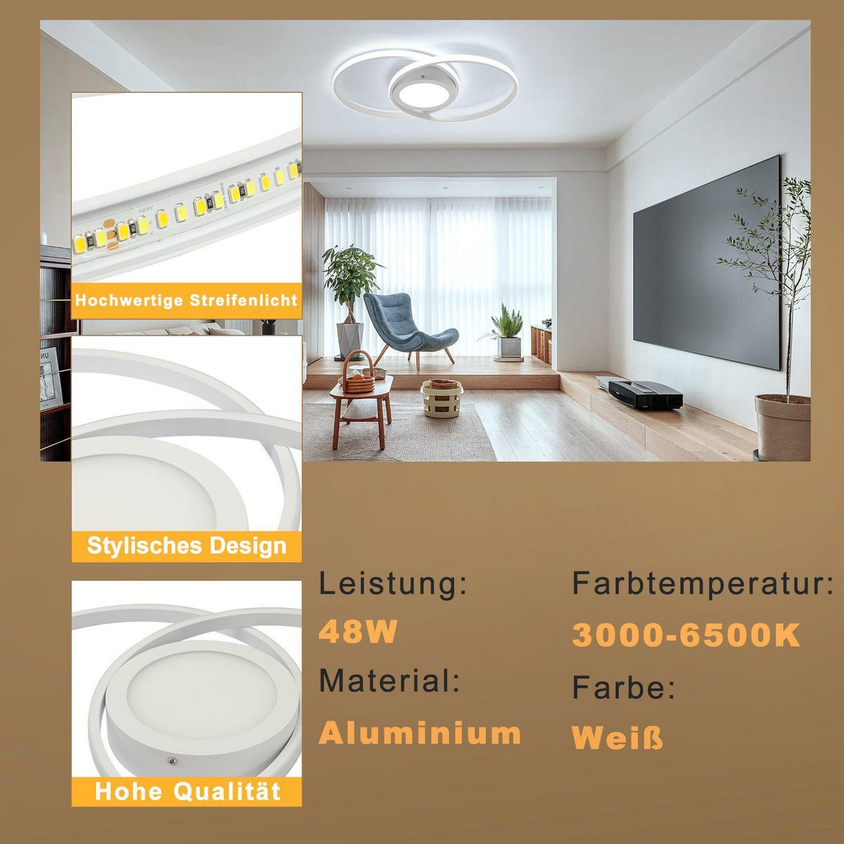 LED-DECKENLEUCHTE Einäugig 47.4/33.2/4 cm - Weiß, Metall (33.2/47.4/4cm) - Nettlife