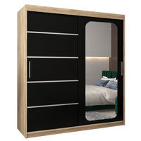 SCHWEBETÜRENSCHRANK 200/180/62 2-türig - Silberfarben/Schwarz, Holz/Kunststoff (180/200/62cm) - Abiks Möbel