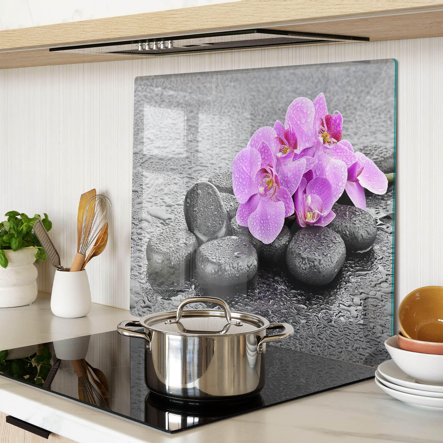 GLASPLATTE 60x52 cm Orchideensteine - Pink, Glas (60/0.4/52cm) - TULUP