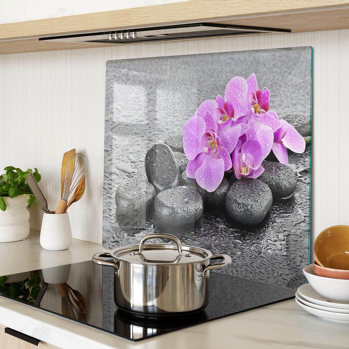 GLASPLATTE 60x52 cm Orchideensteine - Pink, Glas (60/0.4/52cm) - TULUP
