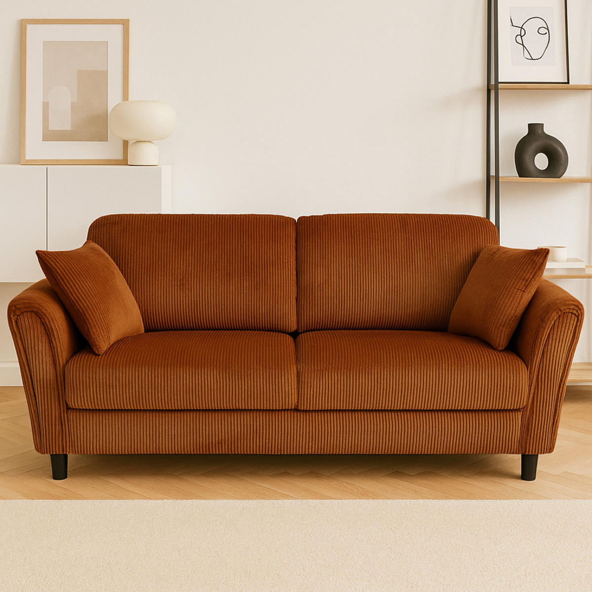 SOFA lucerne terrakotta 4-sitzer cord - Terracotta, Holz (212/87/78cm) - Concept Usine