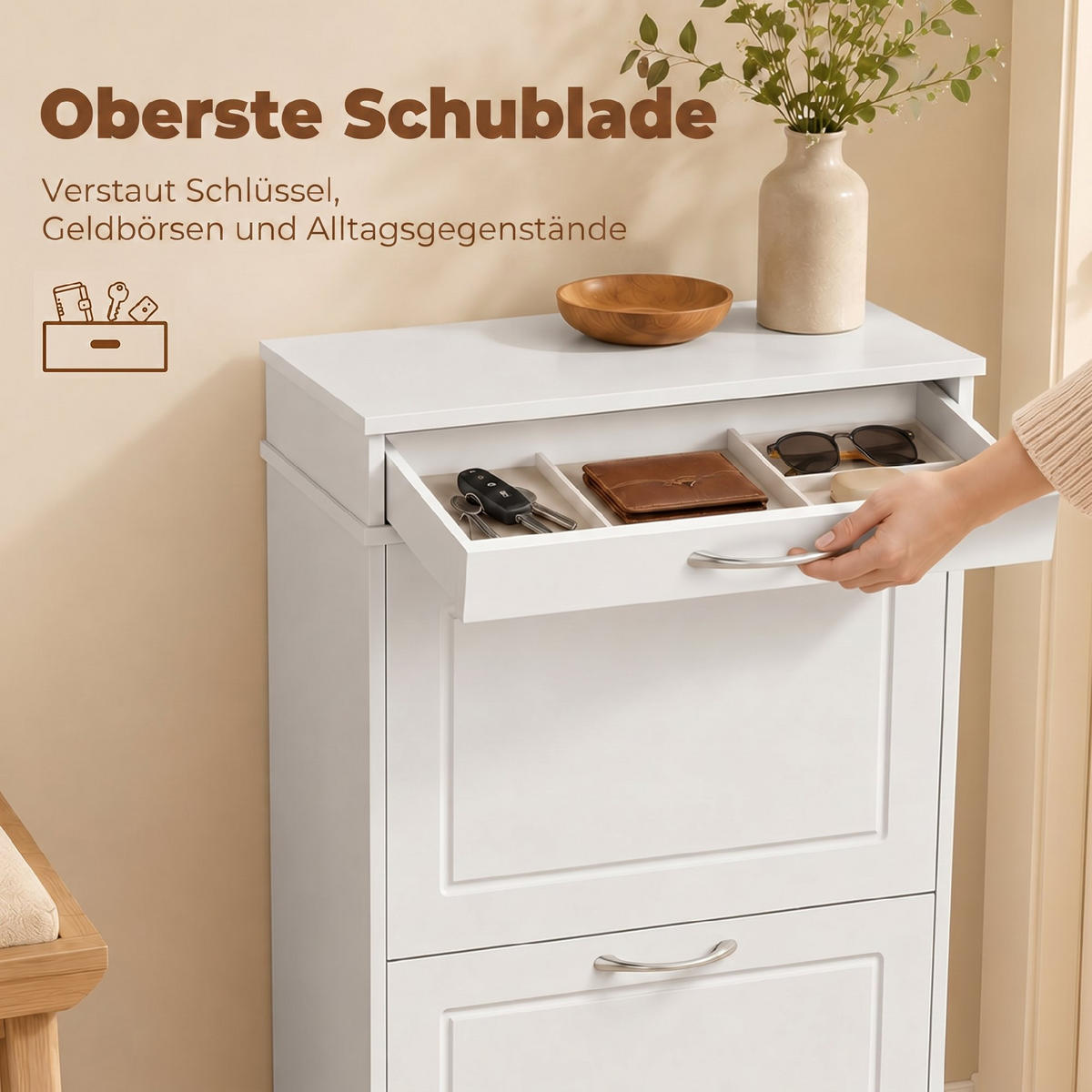SCHUHSCHRANK Weiß 26.5/53.0/89.0 cm - Weiß, Holzwerkstoff (53/89/26.5cm)