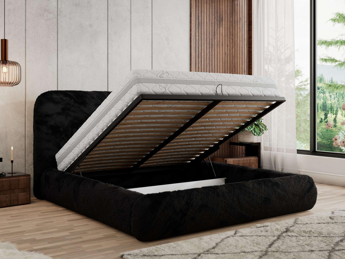 POLSTERBETT BENEA CLASSIC 140/200 - Schwarz Plüsch - Multipocket-Matratze - Schwarz, Textil (140/200cm) - MKS
