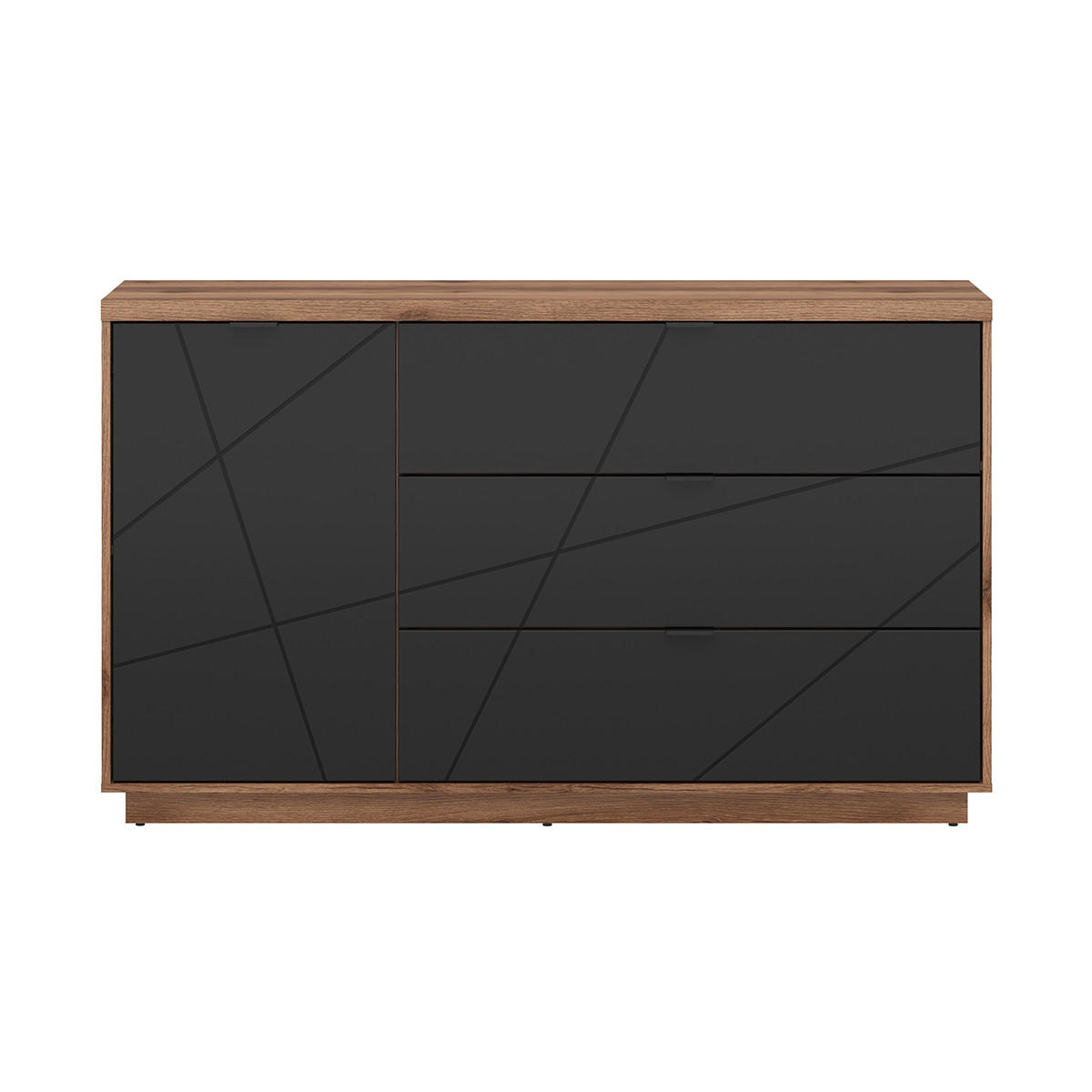 SIDEBOARD Sven Schwarz und Holz - Schwarz, Holzwerkstoff (156/93/43cm) - Petits-meubles