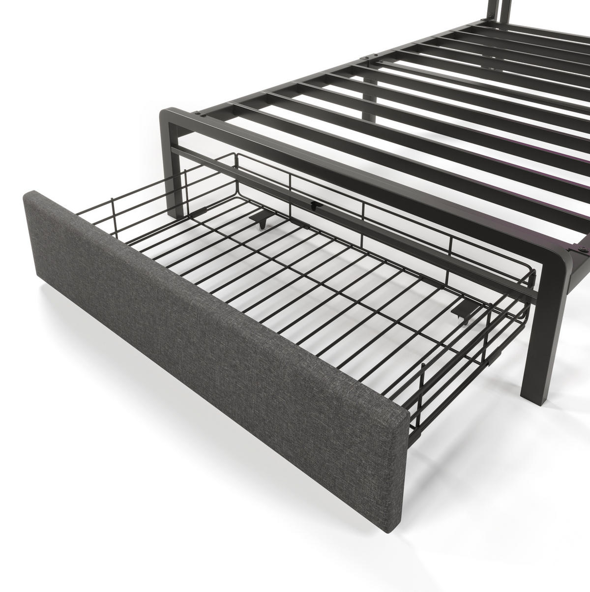 BETT 90/200 cm in Grau – mit Stauraum-Kopfteil, LED und Lattenrost - Grau, Textil (90/200cm) - BEAOK