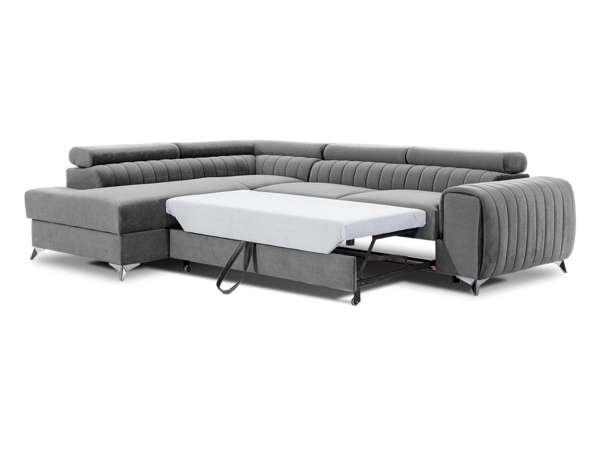 ECKSOFA Laurence mit Schlaffunktion & Bettkasten – 278 x 205 cm, verstellbare Kopfstützen - Grau, Kunststoff (278/205cm) - Wohnideebilder