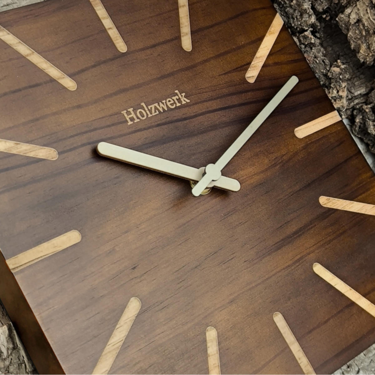 WANDUHR Holz Designer eckige HERZBERG Loft Wand Uhr, braun - Dunkelbraun, Holz/Metall (25/25/2cm) - Holzwerk