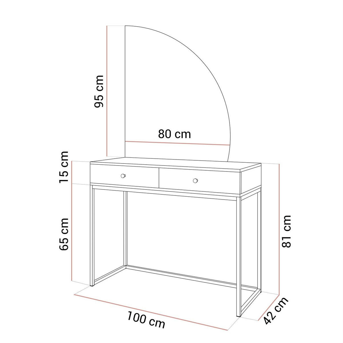 SCHMINKTISCH QUINNIE KASCHMIR mit LED-Spiegel gold Chrom rechts gold Griff - Kaschmir/Goldfarben, Holzwerkstoff (100/175/42cm) - Lookway