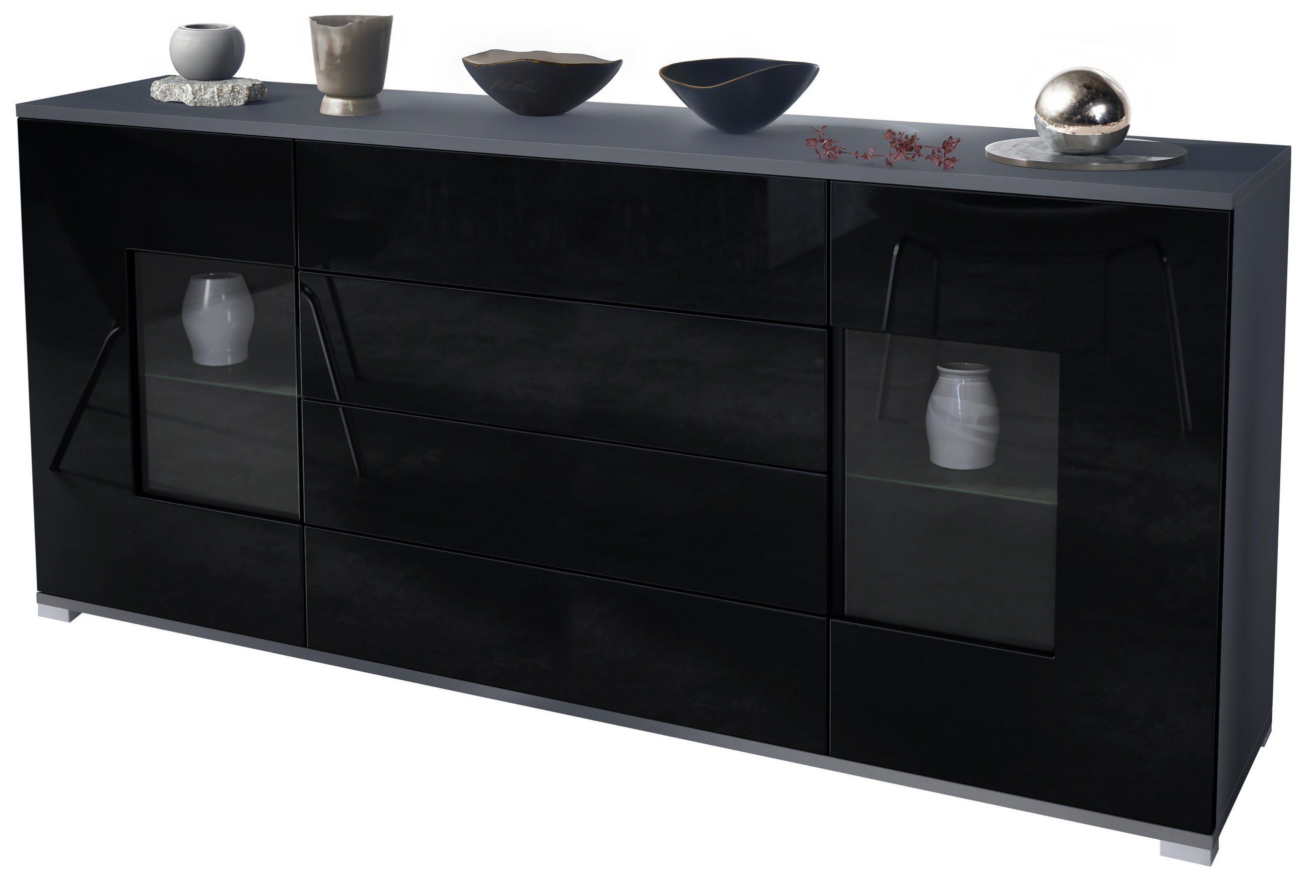 SIDEBOARD Grömitz Schwarz Hochglanz - Schwarz Hochglanz, Holzwerkstoff (166.5/75.5/35cm) - Vladon