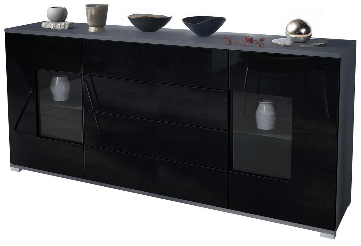 SIDEBOARD Grömitz Schwarz Hochglanz - Schwarz Hochglanz, Holzwerkstoff (166.5/75.5/35cm) - Vladon
