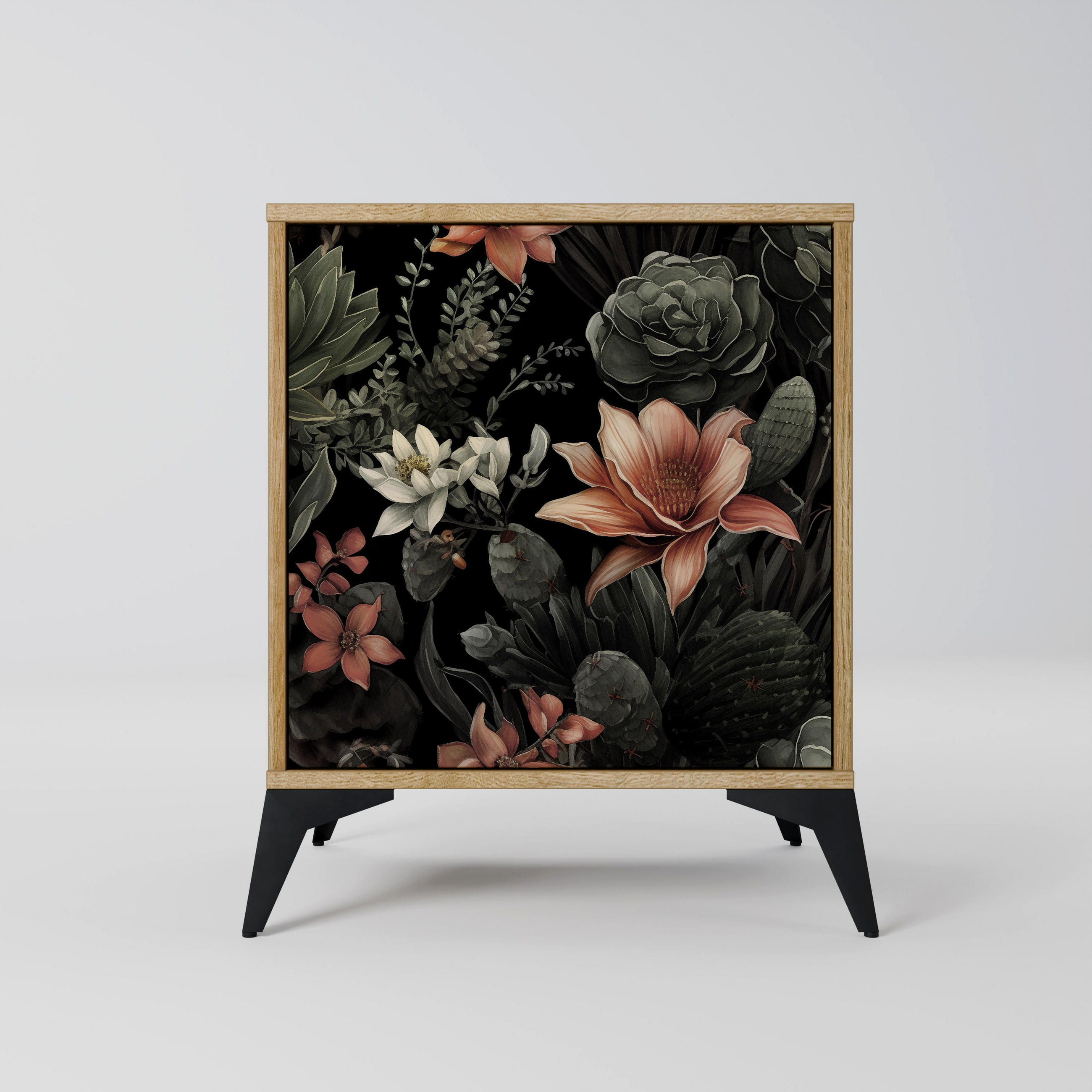 SIDEBOARD SECRET VERDURE, Eichefarben, 57,5x42x70,5 cm, Schwarze Metall-Sternfüße - Eichefarben/Multicolor, Holzwerkstoff/Metall (57.5/70.5/42cm) - SpaceRebels
